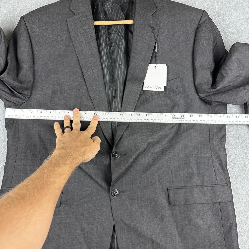 Calvin Klein Suit Mens 50R Gray Herringbone Wool 2 Piece Slim Notch Lapel Canada